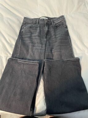 Dark Gray/ Black Buckle High-Rise Straight Leg Jeans